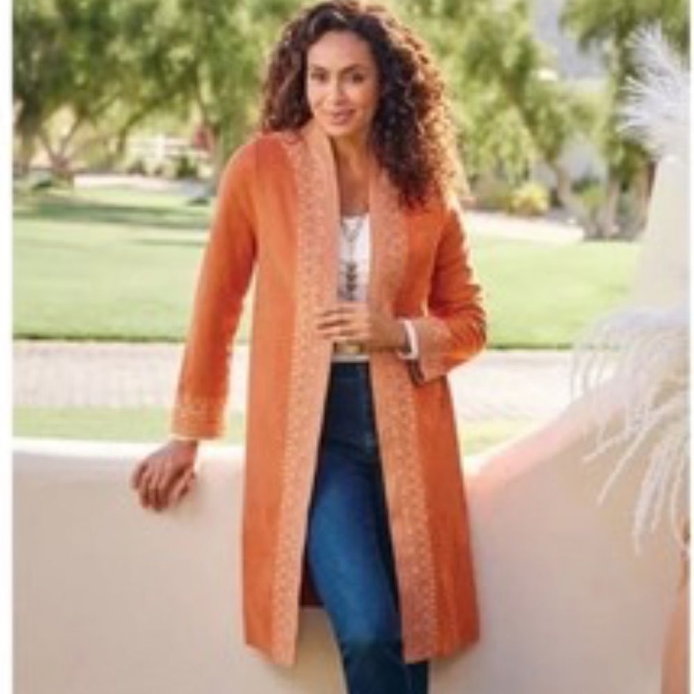 Soft Surroundings Jacket Womens Medium Orange Faux Suede